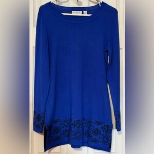Kim Rogers Blue Tunic Sweater Small Long Sleeve Lightweight Knit NWOT